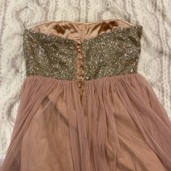 Size 12-14 Aiden mattox strapless beaded pink cocktail dress with tule - Picture 3 of 6